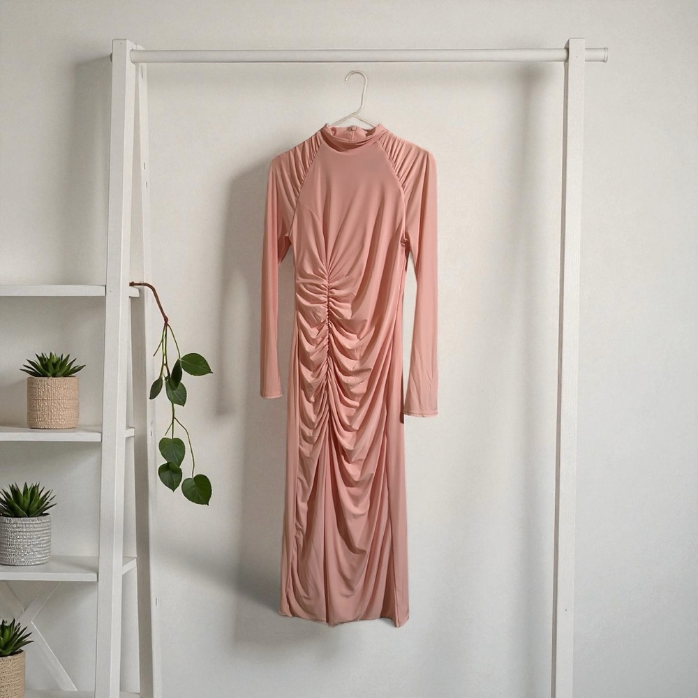 Club L London Blush Long Sleeve Ruched Dress